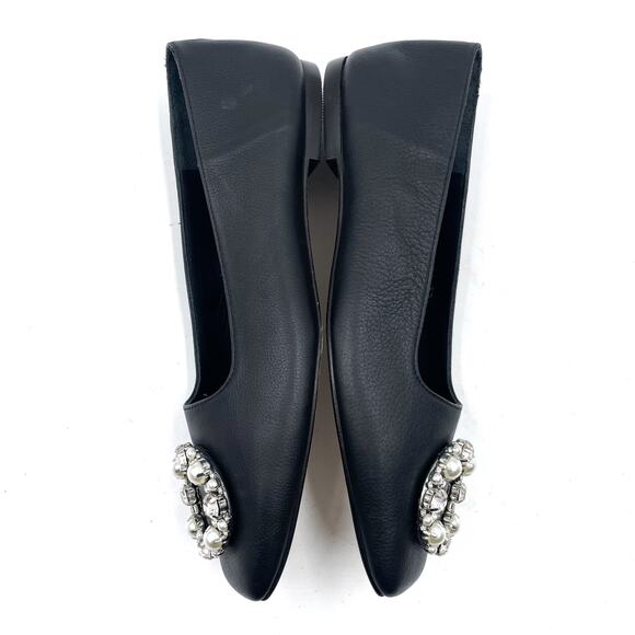 Alohas Bella Crystal Ballet Flats Black Pearl Leather Square Toe Sz 37 / 6.5 - Picture 8 of 10